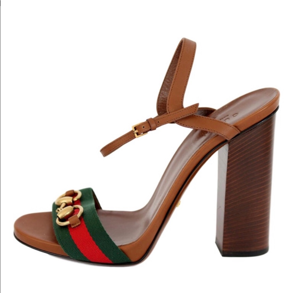 Gucci Lifford Brown Leather Canvas Sandal Sz 39.5